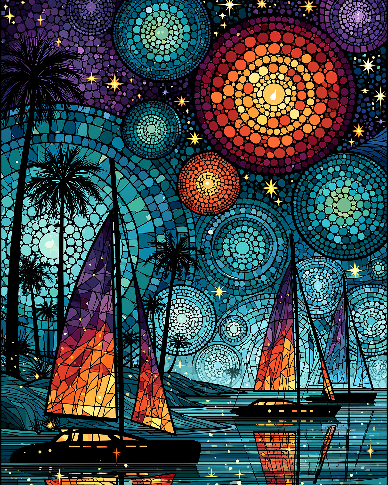 Colorful Coastal Wall Art — 9 Tropical Palm and Sailboat Prints, Printable Set - Image 8