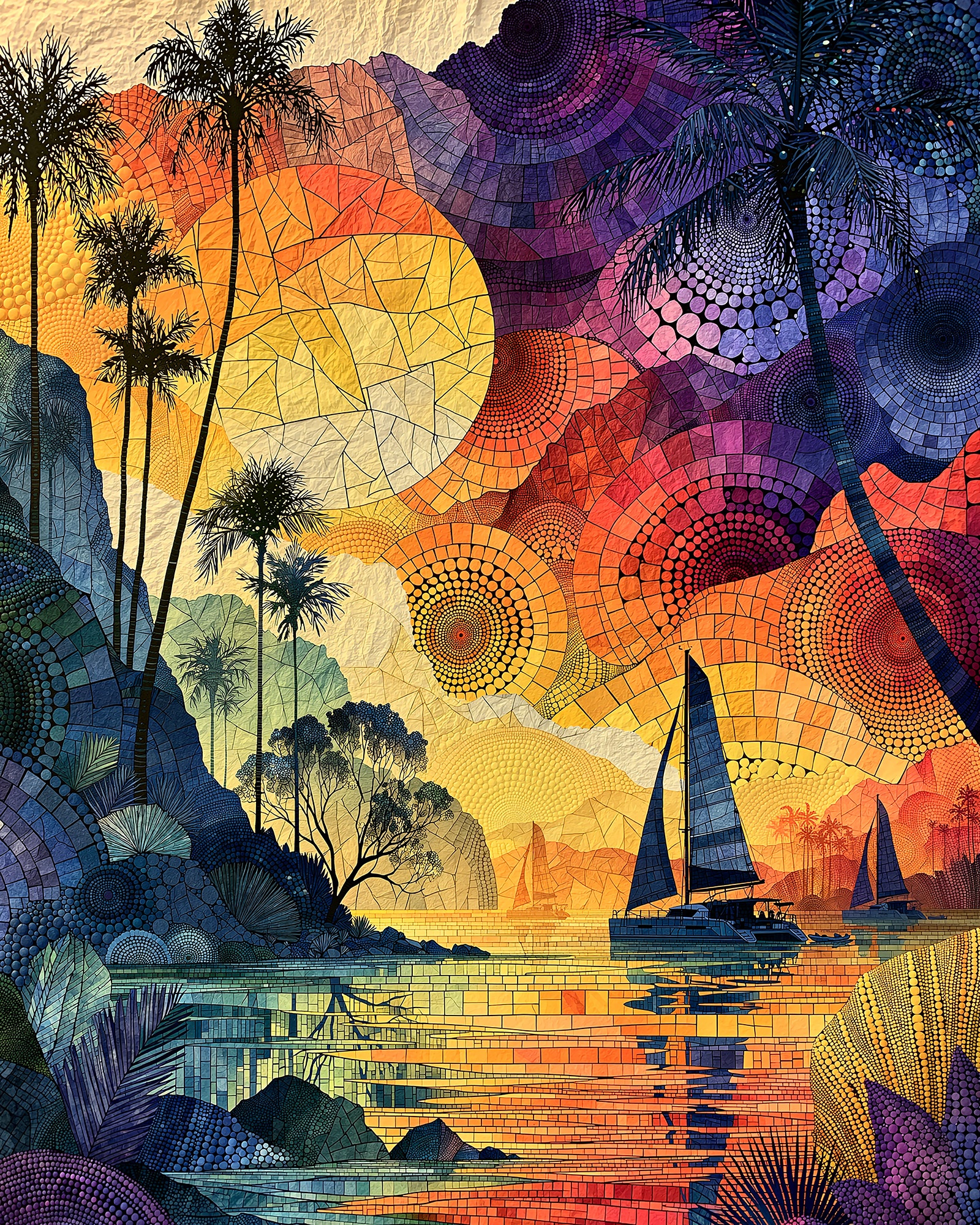 Colorful Coastal Wall Art — 9 Tropical Palm and Sailboat Prints, Printable Set - Image 7