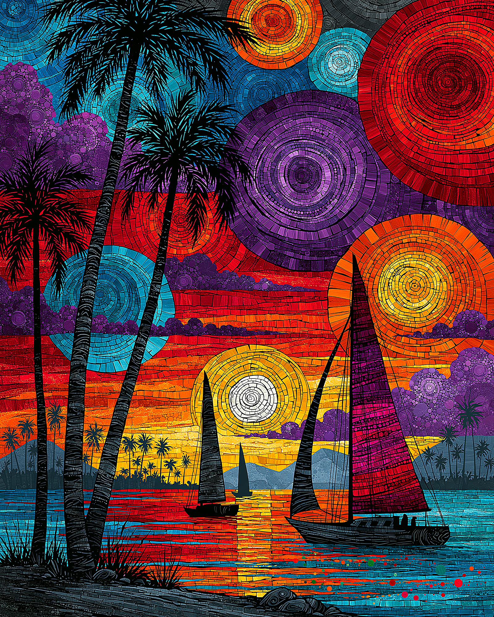 Colorful Coastal Wall Art — 9 Tropical Palm and Sailboat Prints, Printable Set - Image 6