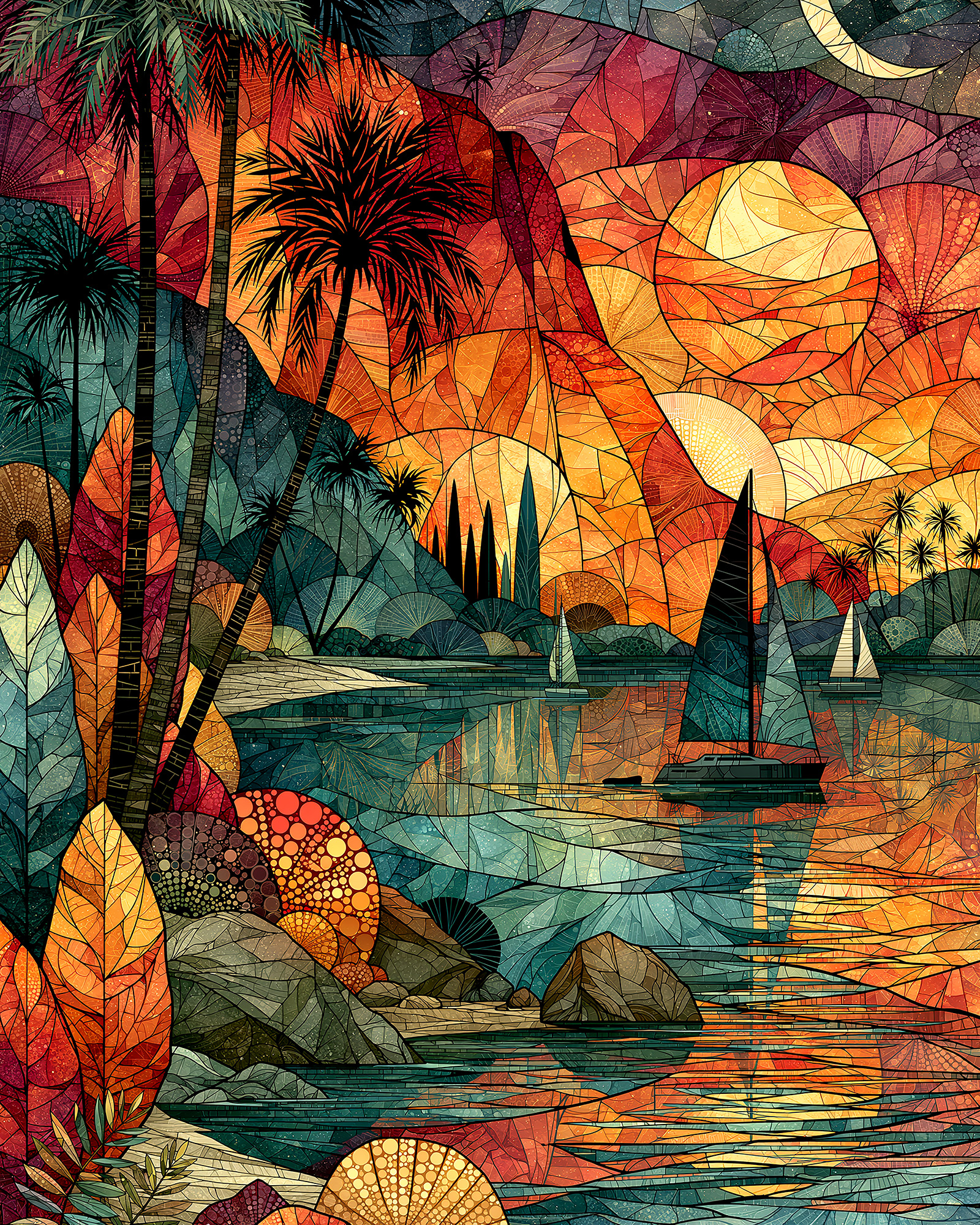 Colorful Coastal Wall Art — 9 Tropical Palm and Sailboat Prints, Printable Set - Image 5