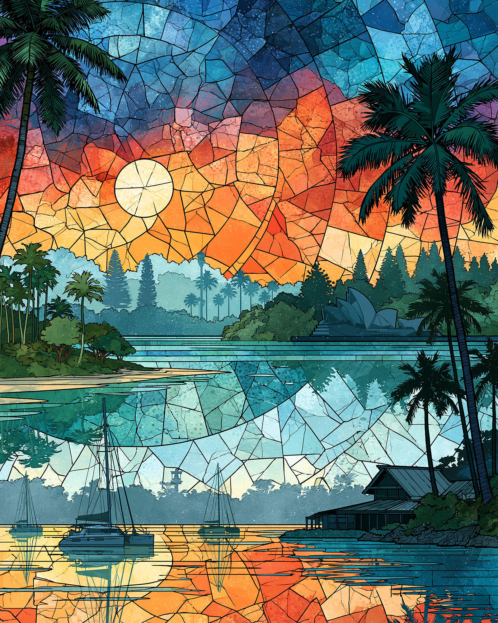 Colorful Coastal Wall Art — 9 Tropical Palm and Sailboat Prints, Printable Set - Image 4