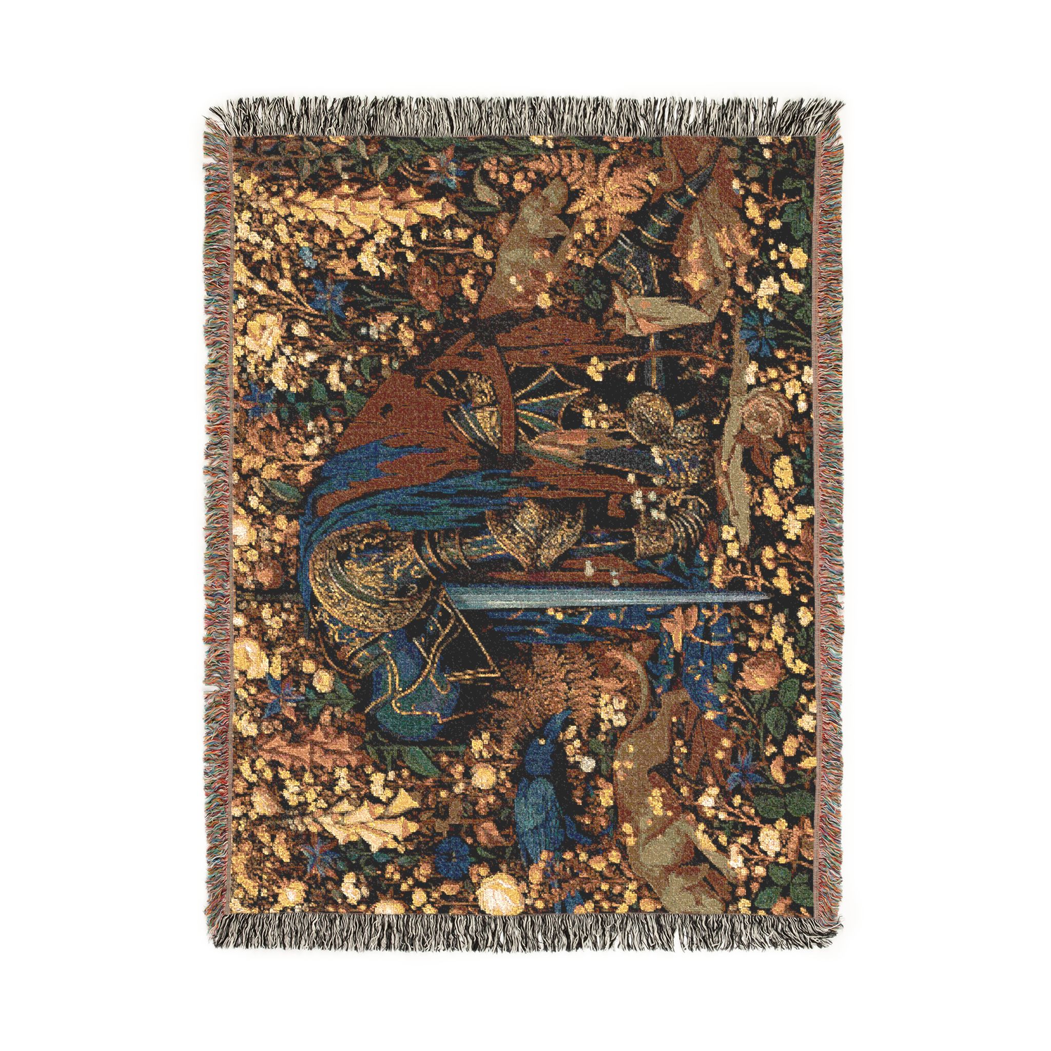Medieval Tapestry Woven Blanket — Kneeling Knight in a Millefleurs Field - Image 2