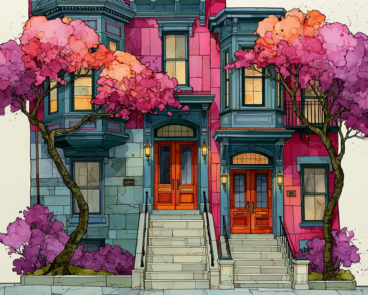 Boston Brownstone Wall Art — 9 Colorful Row House Prints, Printable Set - Image 2