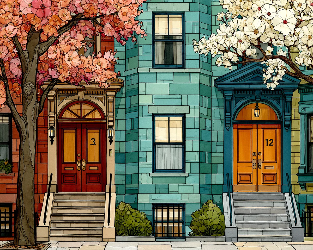 Boston Brownstone Wall Art — 9 Colorful Row House Prints, Printable Set - Image 4