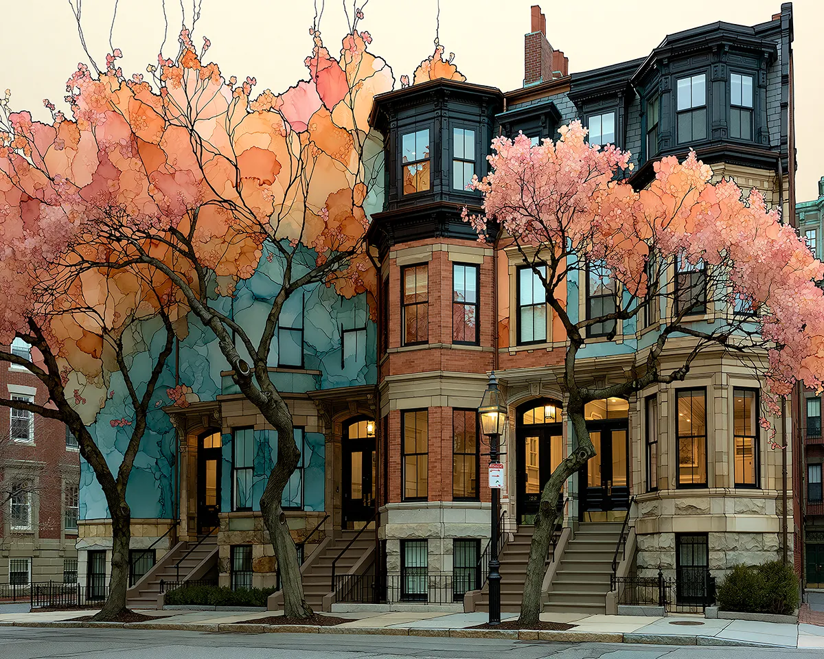 Boston Brownstone Wall Art — 9 Colorful Row House Prints, Printable Set - Image 3