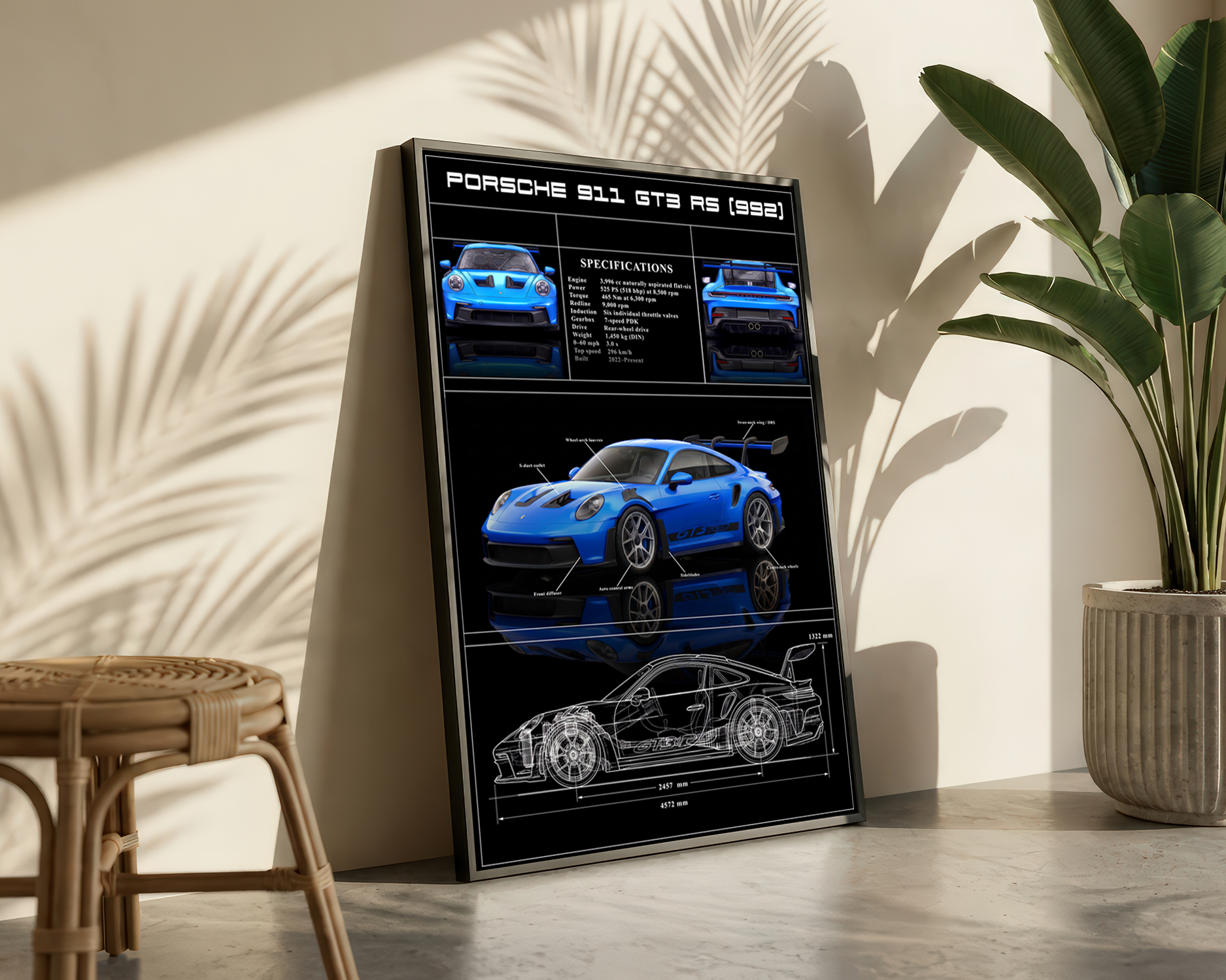 Porsche 911 GT3 RS Poster — Technical Wall Art, Instant Download - Image 6