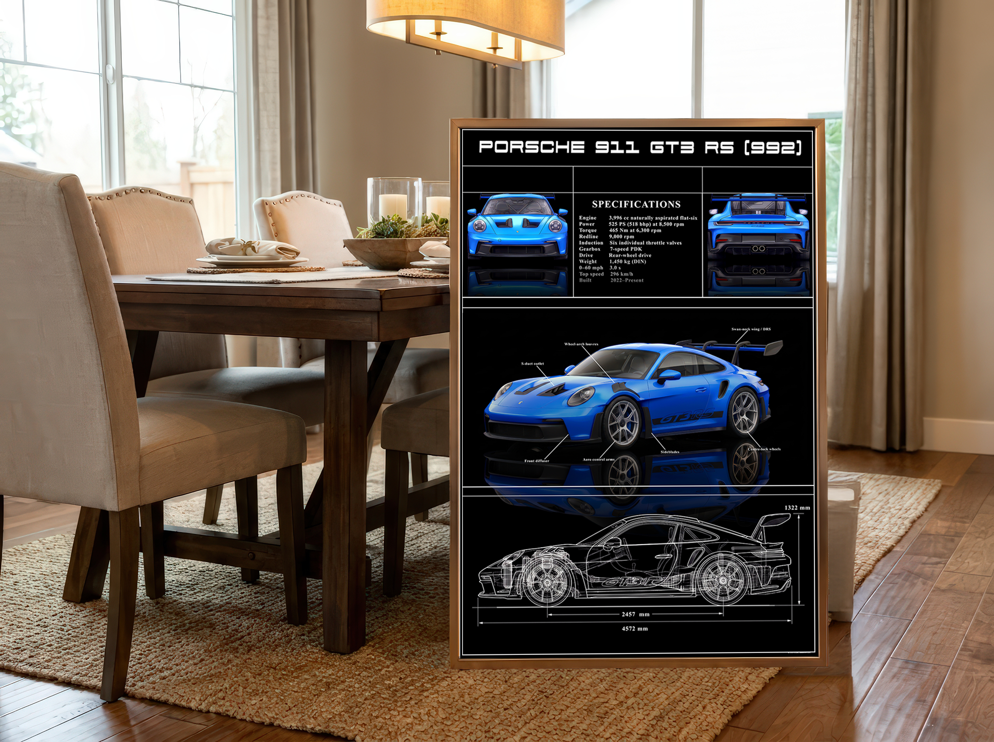 Porsche 911 GT3 RS Poster — Technical Wall Art, Instant Download - Image 4