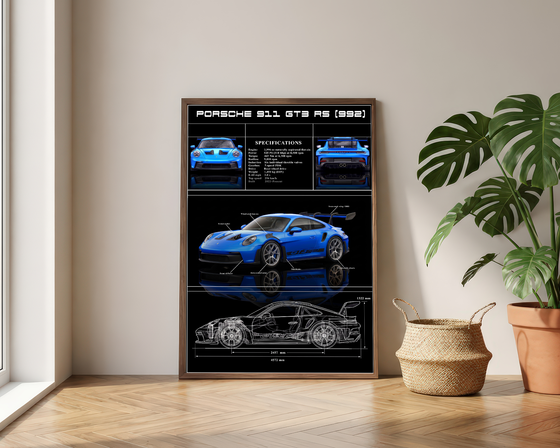 Porsche 911 GT3 RS Poster — Technical Wall Art, Instant Download - Image 5