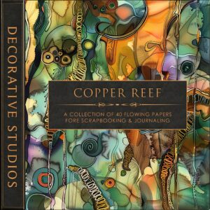 Copper Reef alcohol ink digital paper – teal and rust coral background