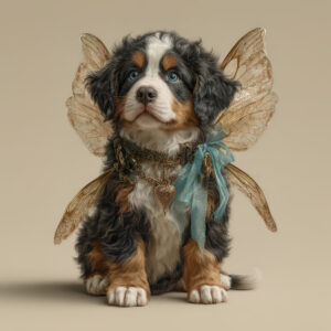Fairy puppy nursery wall art print of a Bernese puppy with gold-veined wings