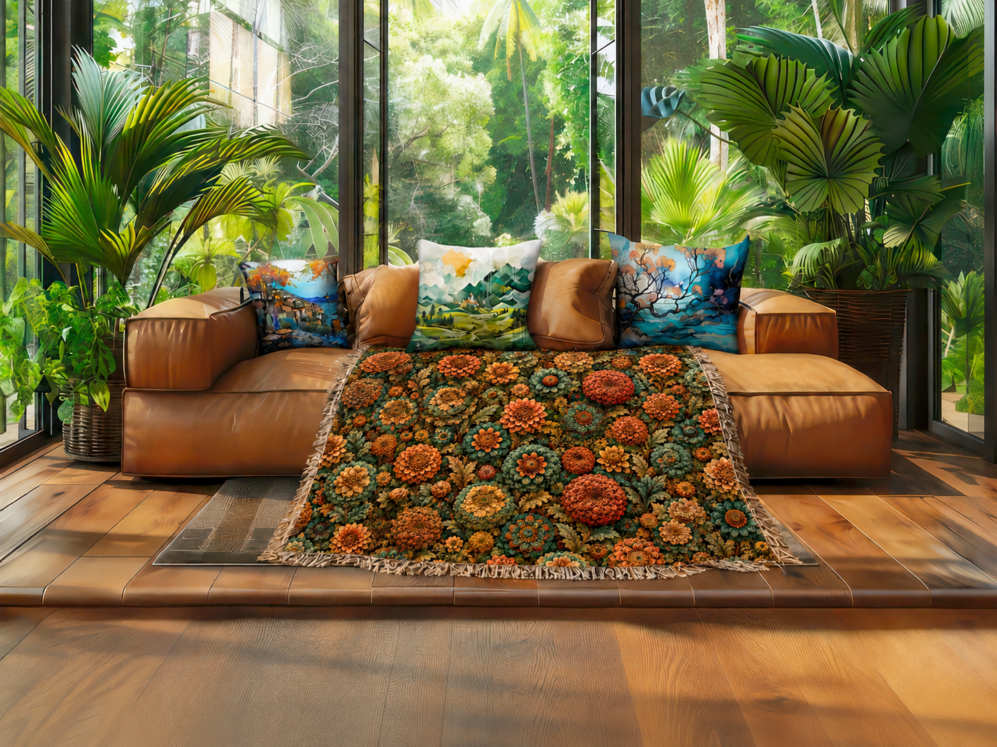 William Morris Tapestry Woven Throw Blanket — Autumn Dahlia & Marigold Floral - Image 4