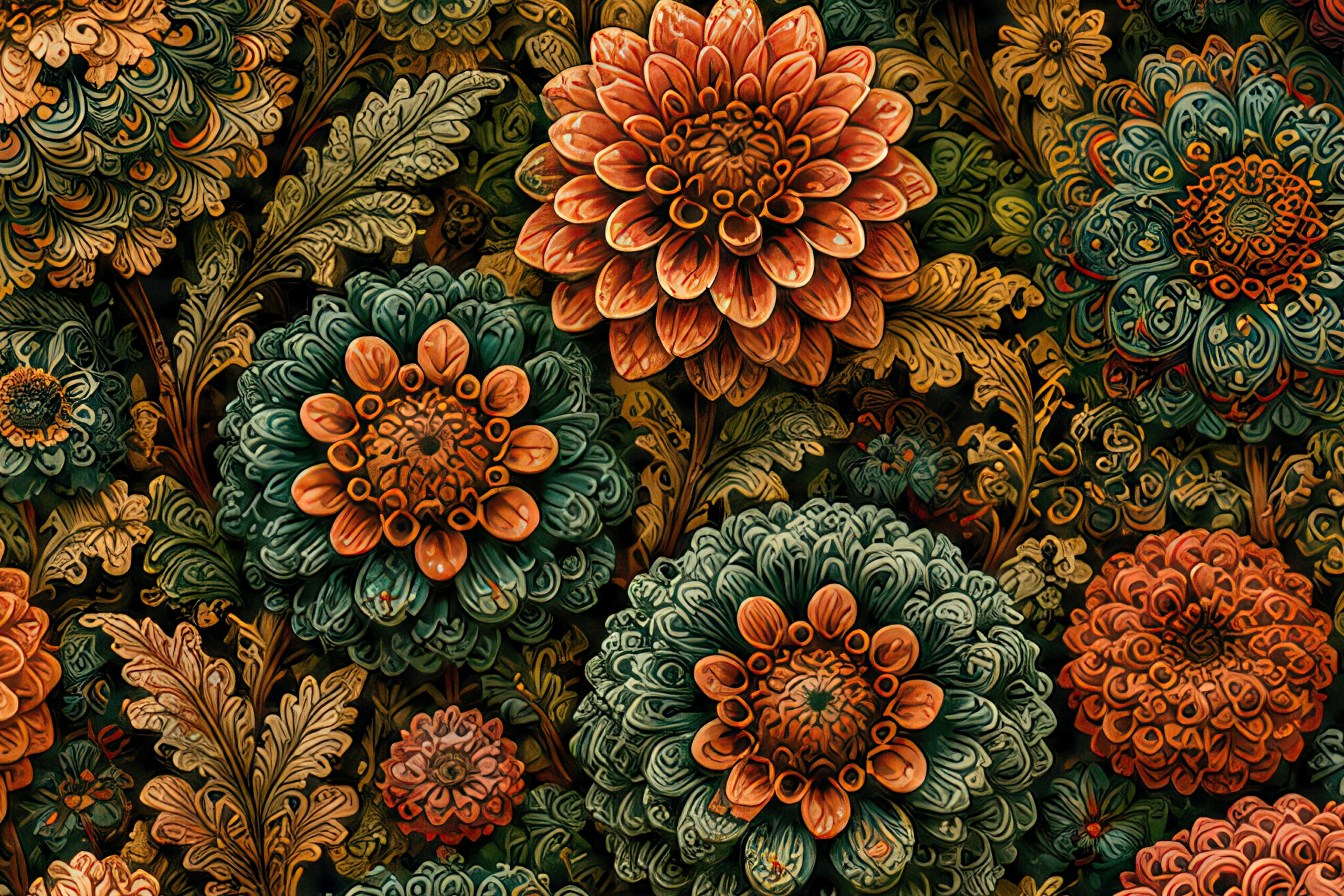 William Morris Tapestry Woven Throw Blanket — Autumn Dahlia & Marigold Floral - Image 2