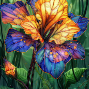 Maximalist botanical wall art print of an elephant ear leaf in saturated colour