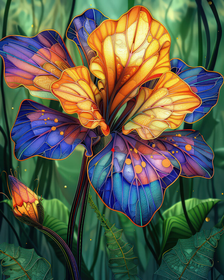 Maximalist botanical wall art print of an elephant ear leaf in saturated colour