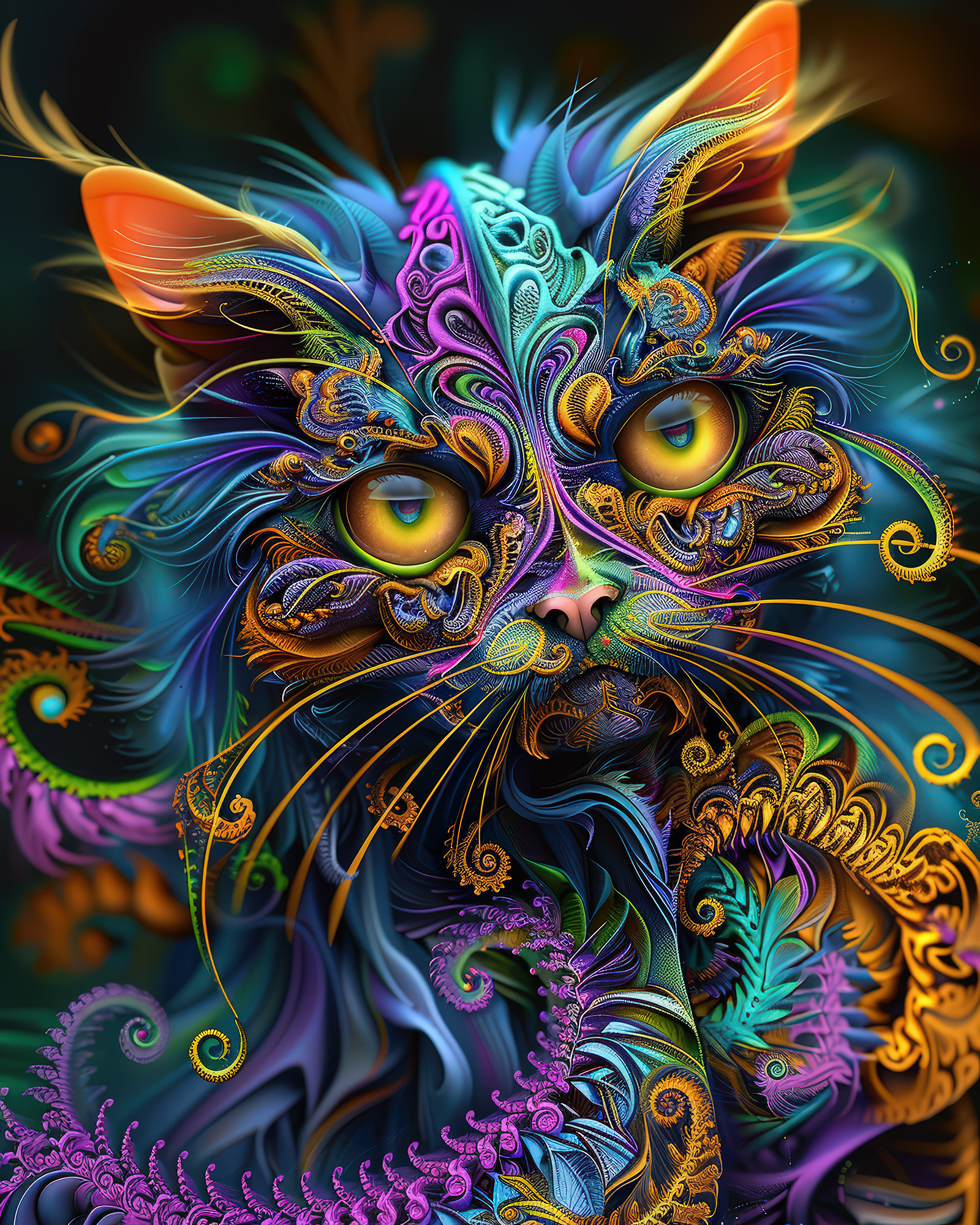 Fractal Cat Wall Art — 14 Maximalist Cat Prints, Printable Set - Image 4