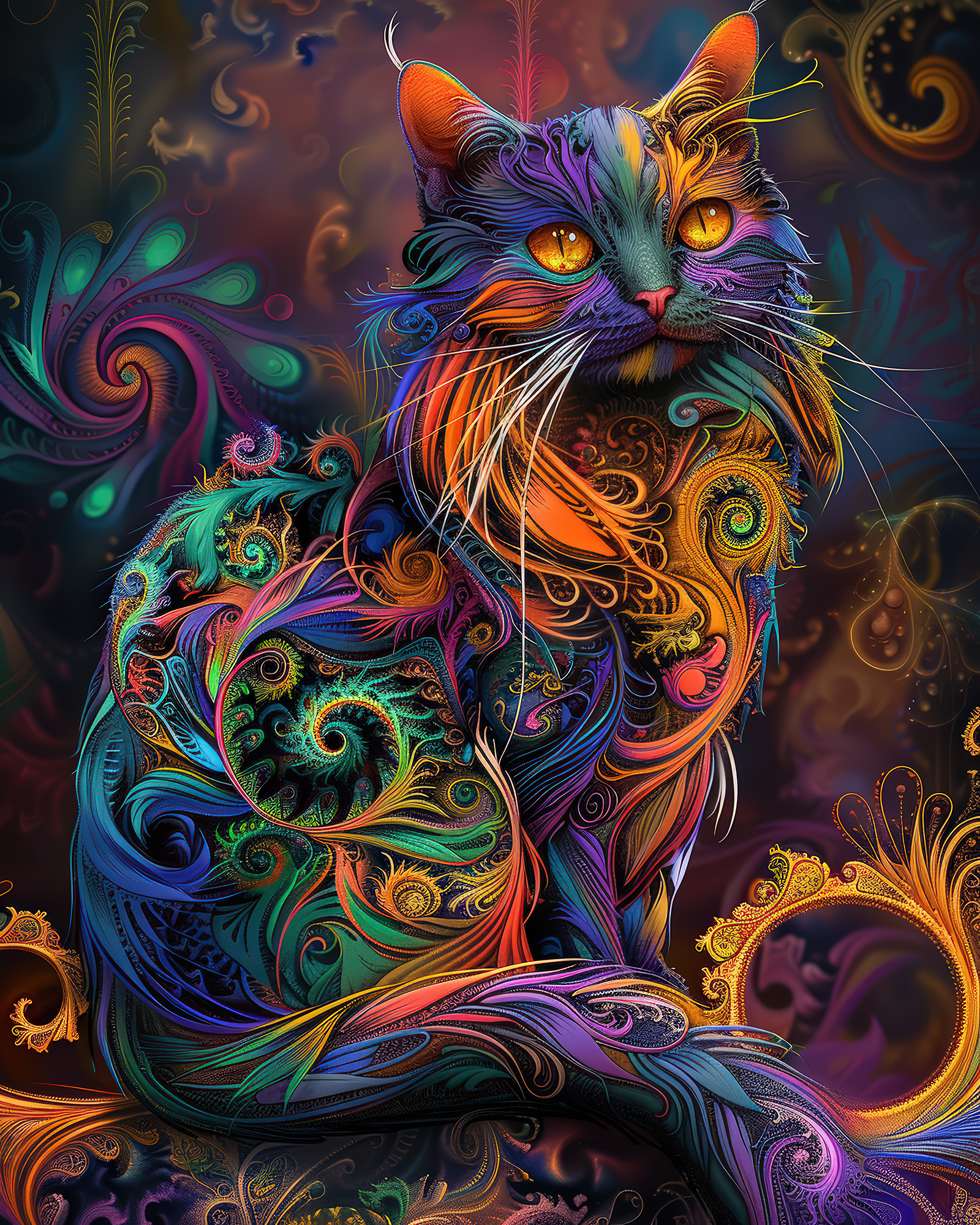 Fractal Cat Wall Art — 14 Maximalist Cat Prints, Printable Set - Image 9