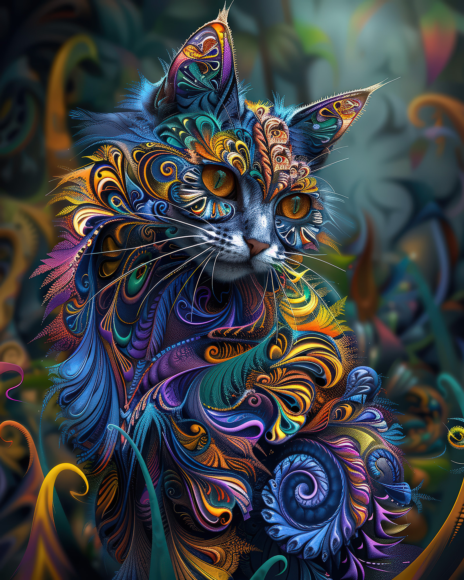 Fractal Cat Wall Art — 14 Maximalist Cat Prints, Printable Set - Image 3