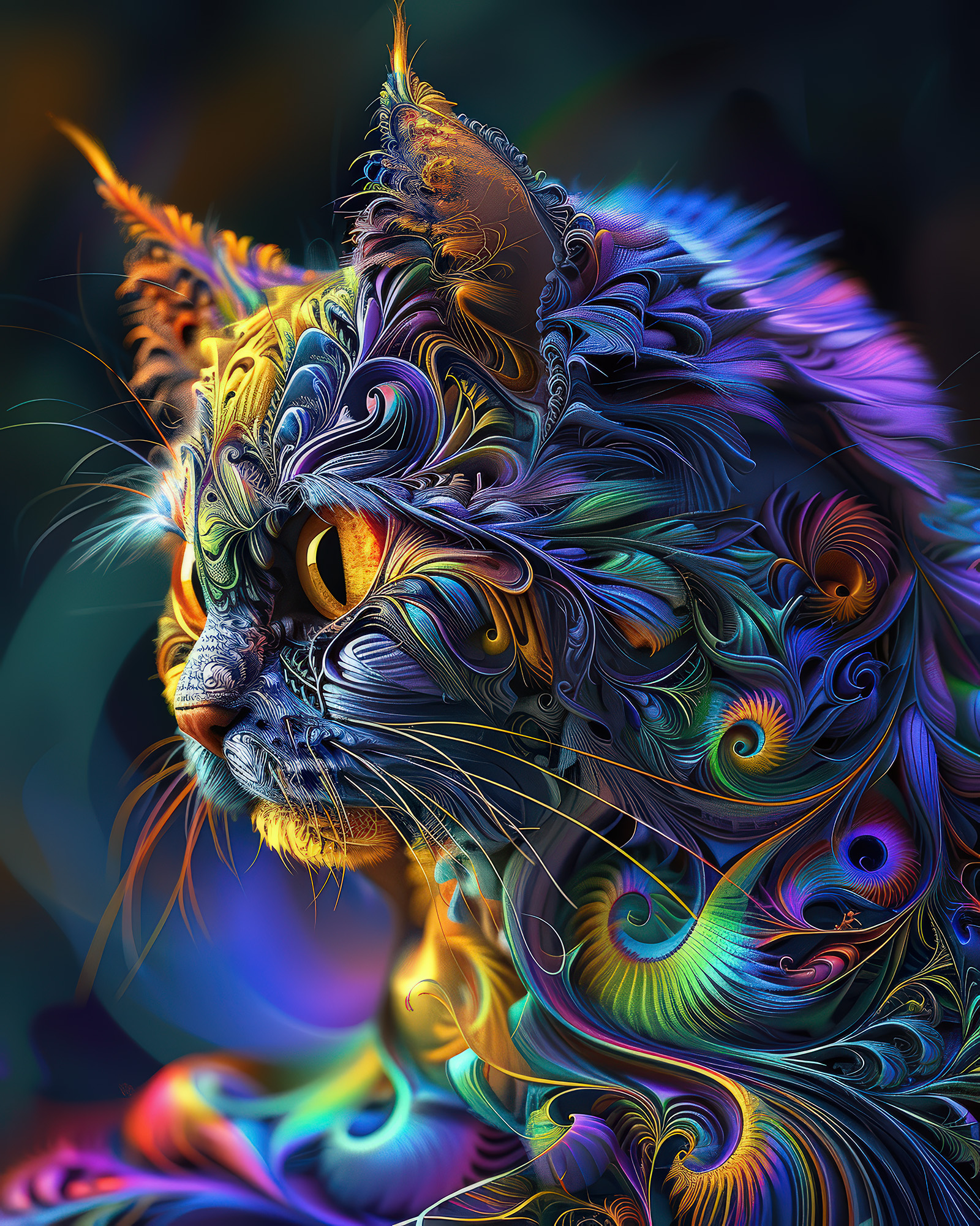 Fractal Cat Wall Art — 14 Maximalist Cat Prints, Printable Set - Image 14