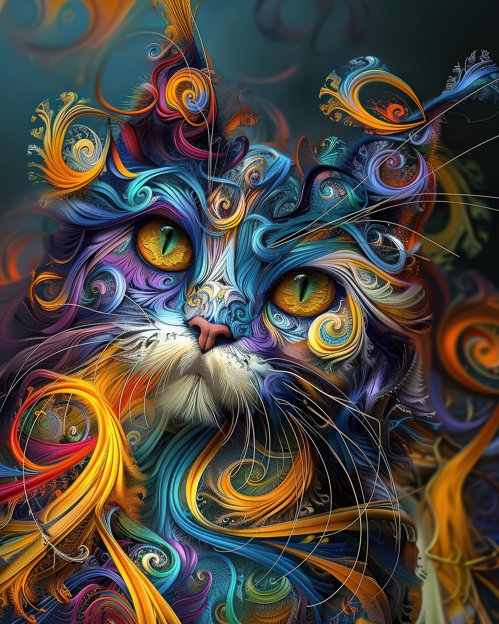 Fractal Cat Wall Art — 14 Maximalist Cat Prints, Printable Set - Image 12