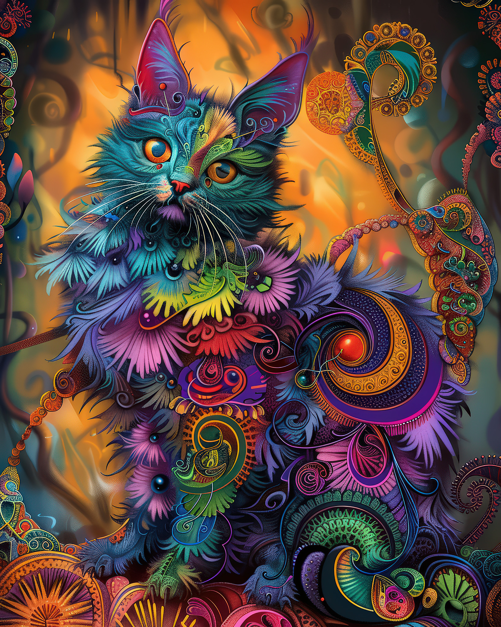 Fractal Cat Wall Art — 14 Maximalist Cat Prints, Printable Set - Image 10