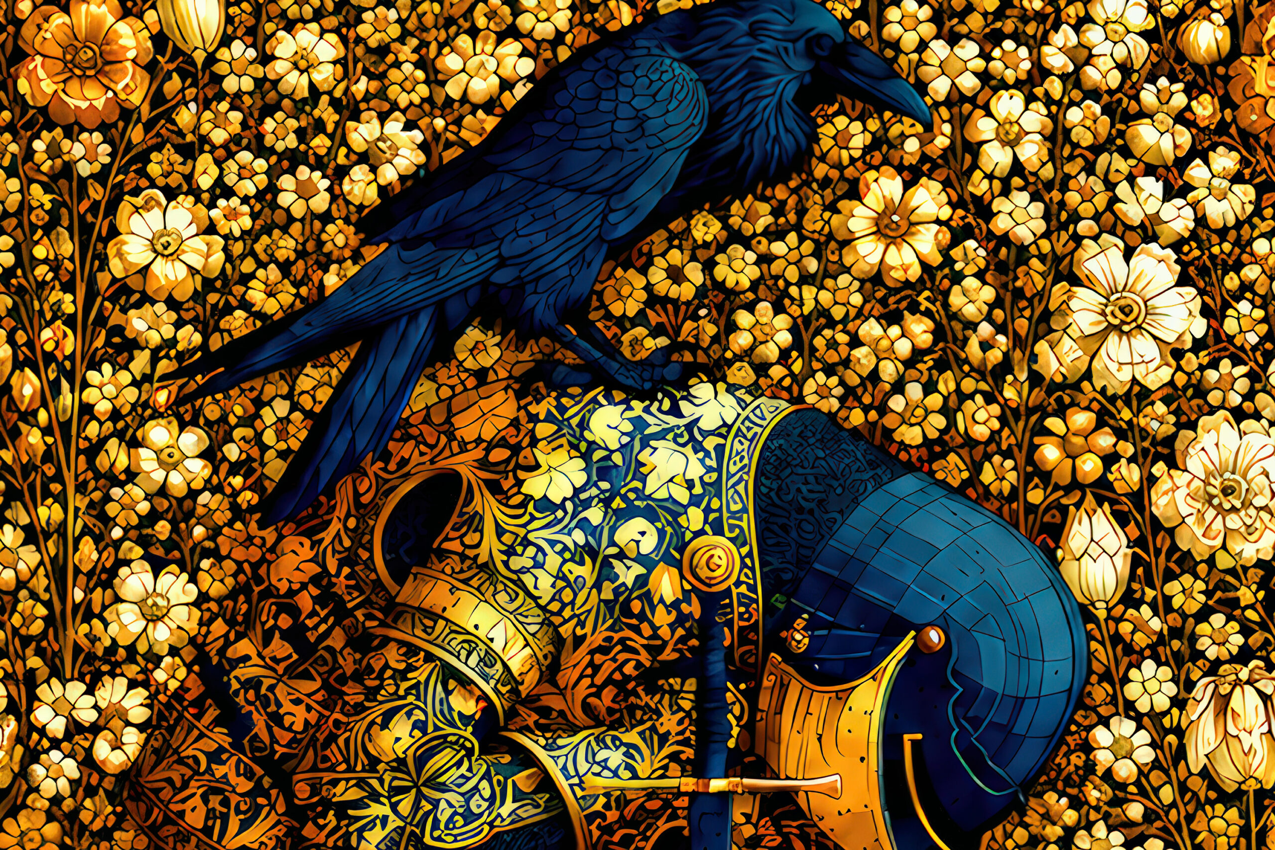 Gold Knight Pillow — Millefleur Tapestry Cushion Cover - Image 7