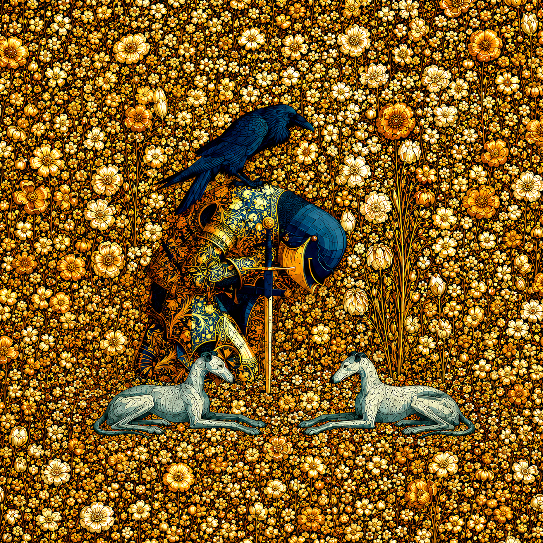 Gold Knight Pillow — Millefleur Tapestry Cushion Cover - Image 6