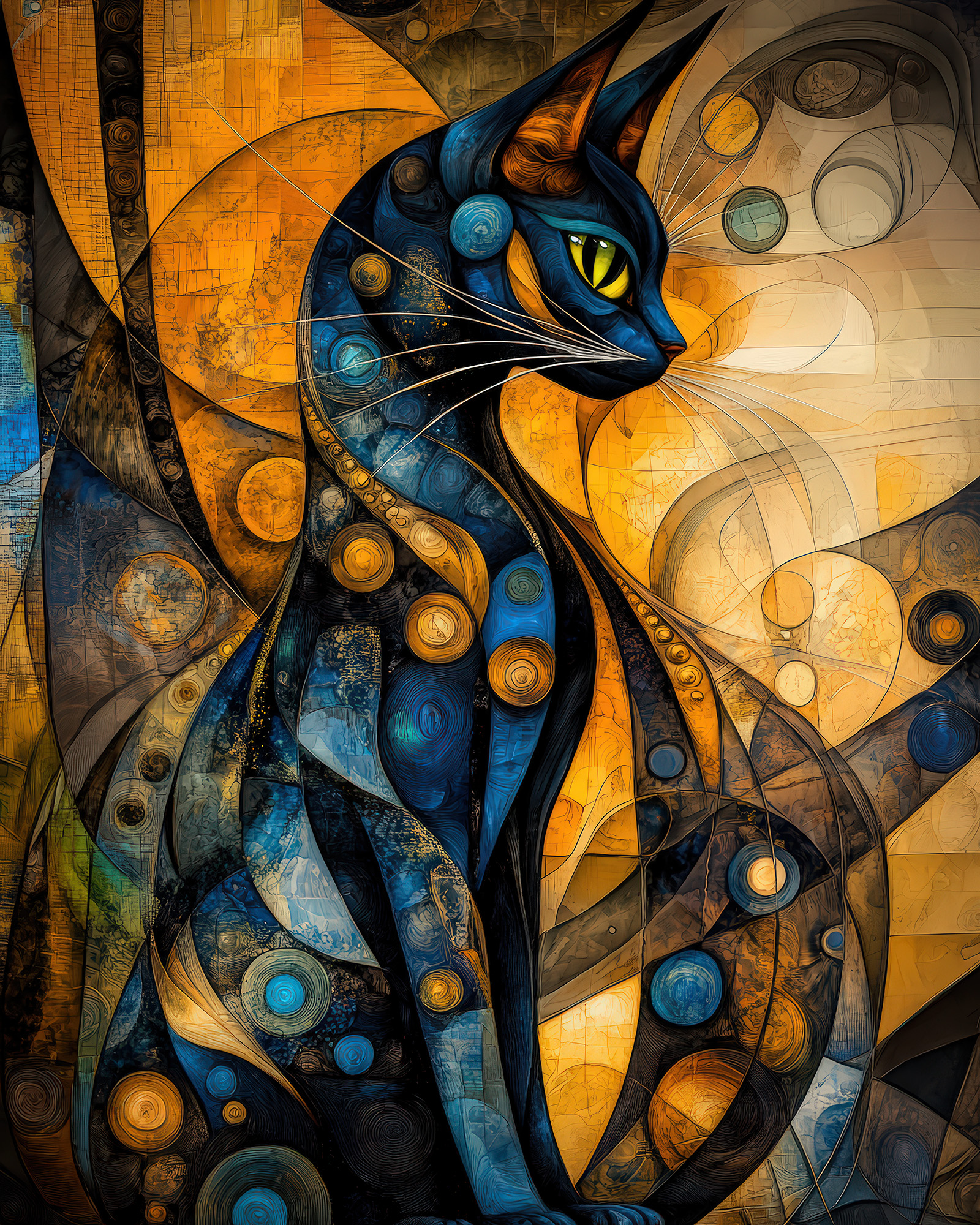 Stained Glass Cat Wall Art — 9 Colorful Printable Cat Prints, Blue and Gold - Image 8