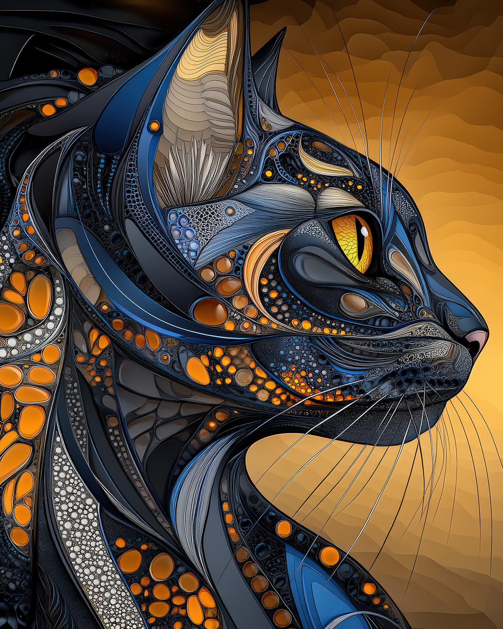 Stained Glass Cat Wall Art — 9 Colorful Printable Cat Prints, Blue and Gold - Image 7