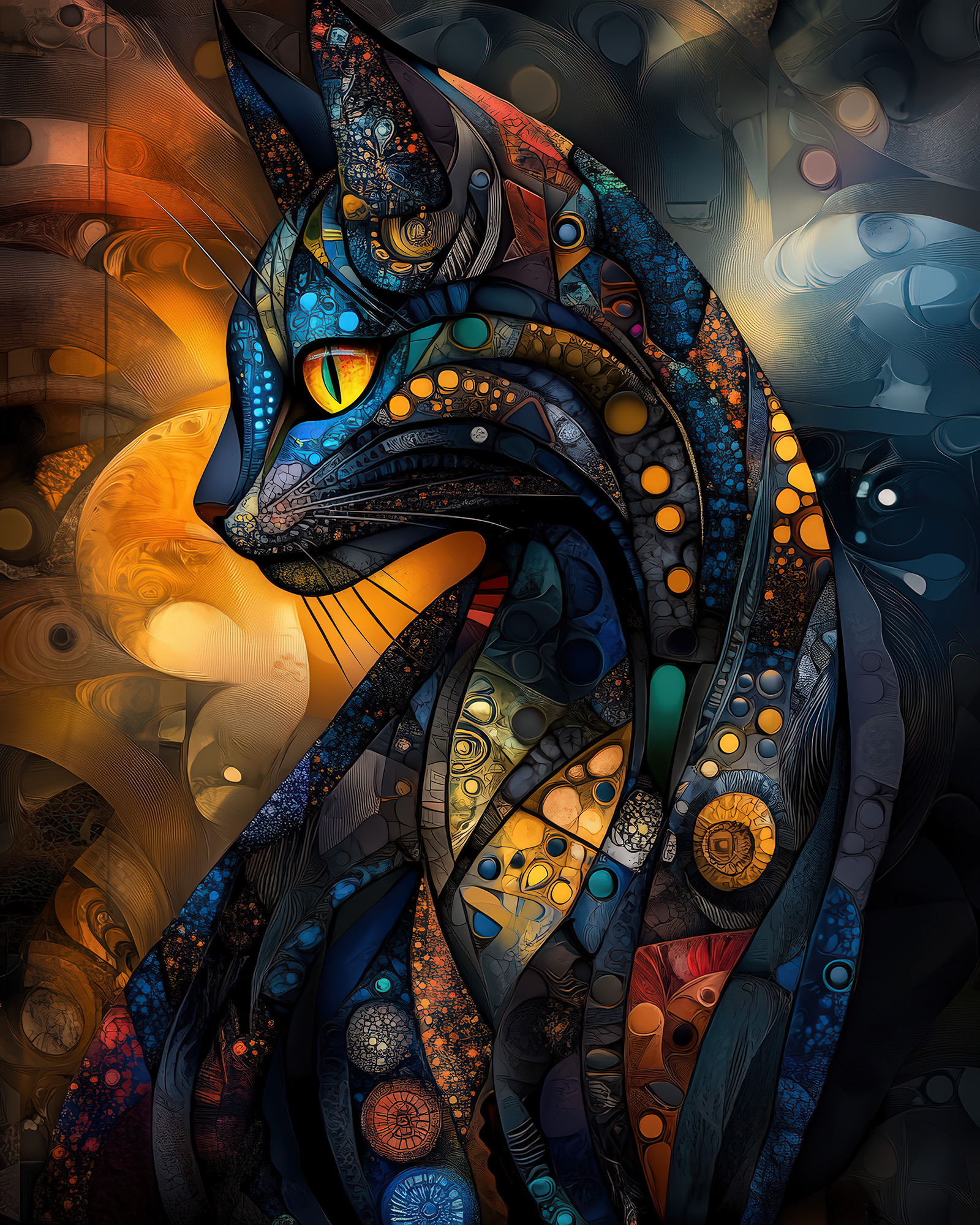 Stained Glass Cat Wall Art — 9 Colorful Printable Cat Prints, Blue and Gold - Image 4