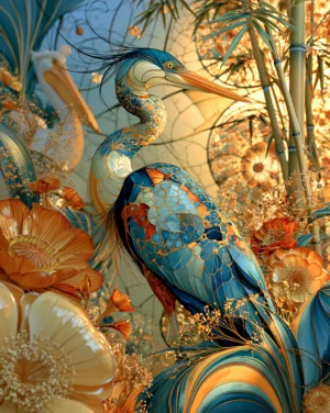 peony heron art