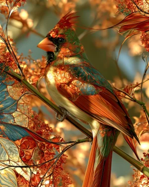 autumn branch cardinal art