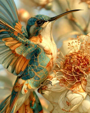 chrysanthemum hummingbird art