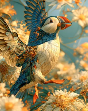 puffin flower art