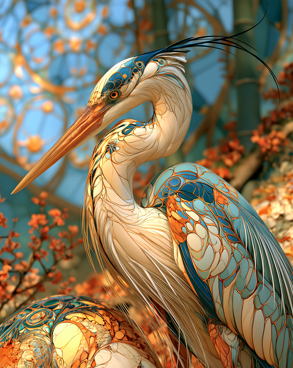 pale crested heron art