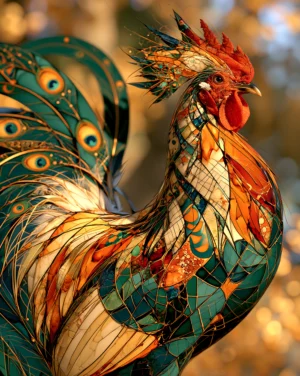 peacock tailed rooster art