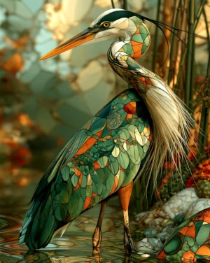green reed heron art