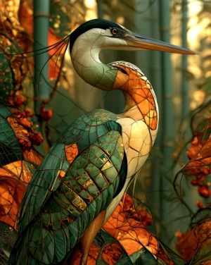 bamboo light heron art
