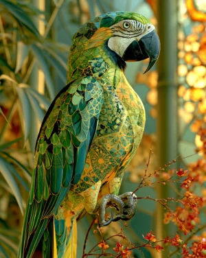 bamboo green macaw art