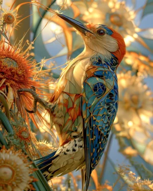 orange bloom woodpecker art