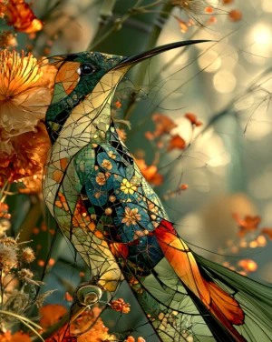 teal long billed hummingbird art