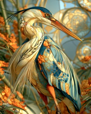 plumed heron art