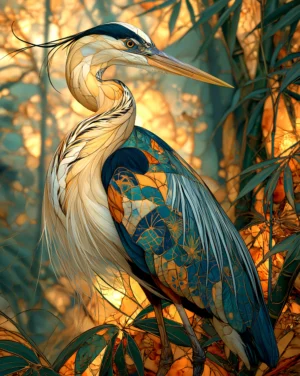 golden reed heron art