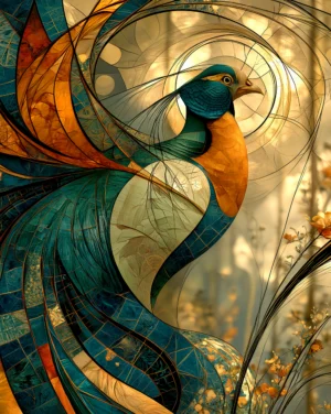swirling teal pheasant art