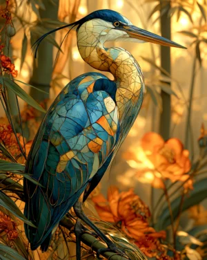 orange bloom heron art