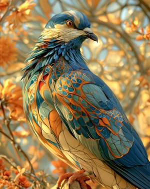 blue orange pigeon art
