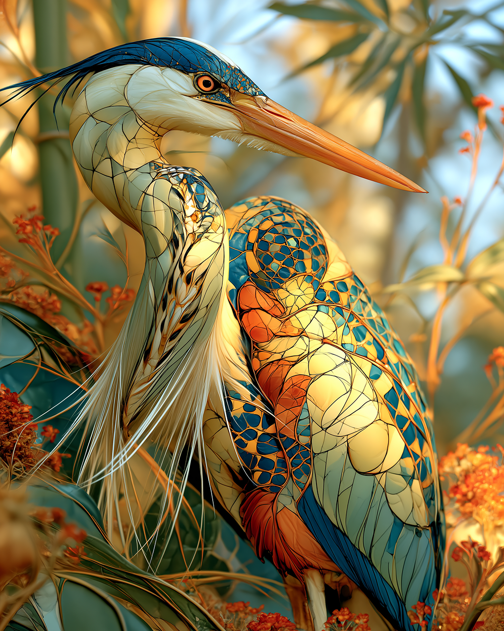 scaled wing heron art