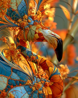 feathered crown flamingo art