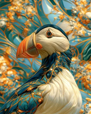 blue swirl puffin art