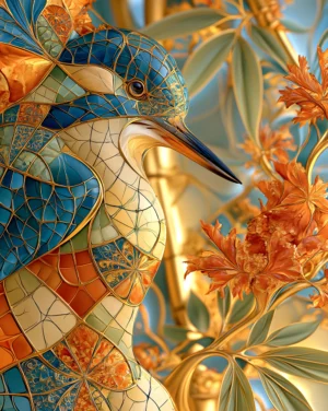 mosaic tile kingfisher art
