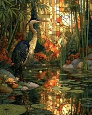 lily pond heron art